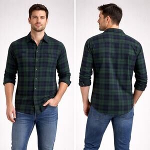 J.Crew Flannel Shirt Men Small Slim Fit Green Blue Plaid Cotton Button Up